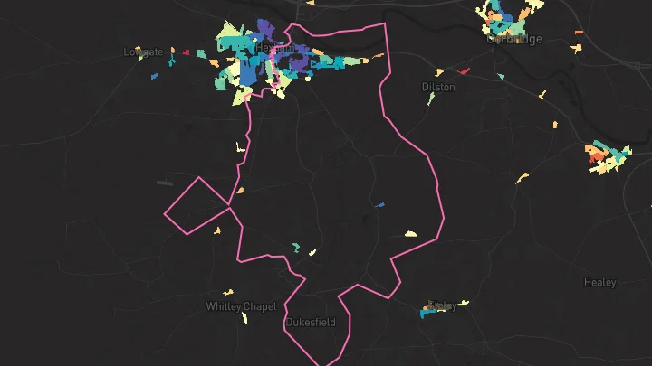 House price heatmap showing property values across Hexham