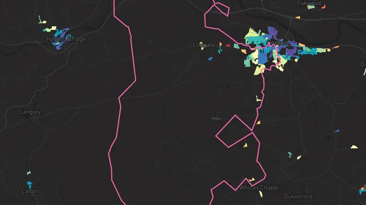 House price heatmap showing property values across Hexham