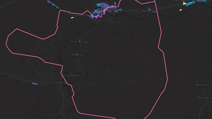 House price heatmap showing property values across Haltwhistle