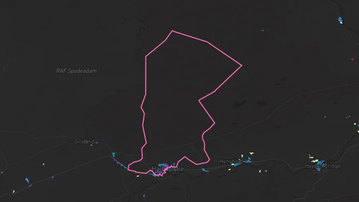 House price heatmap showing property values across Haltwhistle
