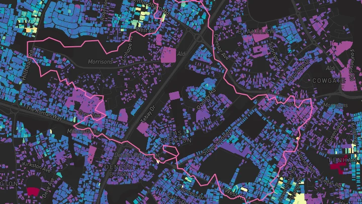 House price heatmap showing property values across Newcastle Upon Tyne