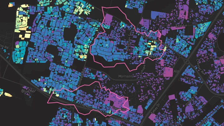 House price heatmap showing property values across Newcastle Upon Tyne