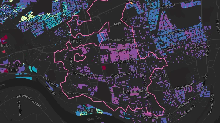 House price heatmap showing property values across Newcastle Upon Tyne