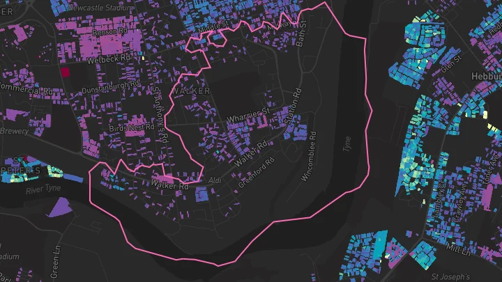House price heatmap showing property values across Newcastle Upon Tyne