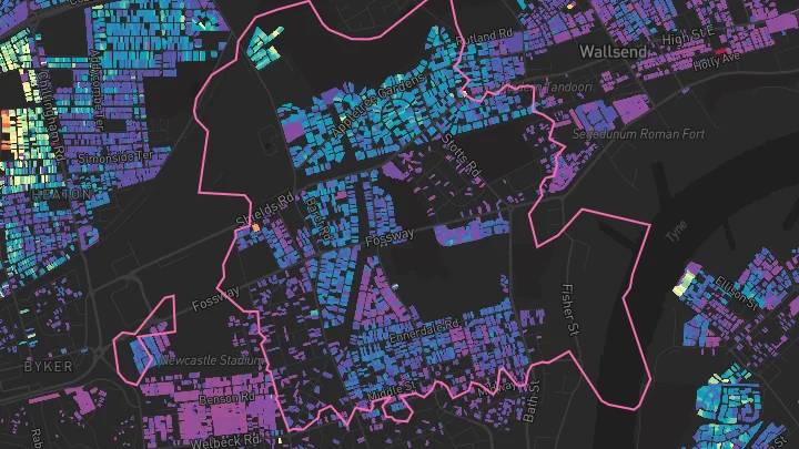 House price heatmap showing property values across Newcastle Upon Tyne