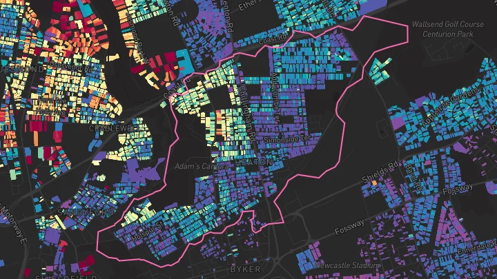 House price heatmap showing property values across Newcastle Upon Tyne
