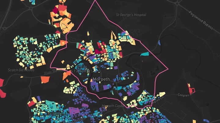 House price heatmap showing property values across Morpeth