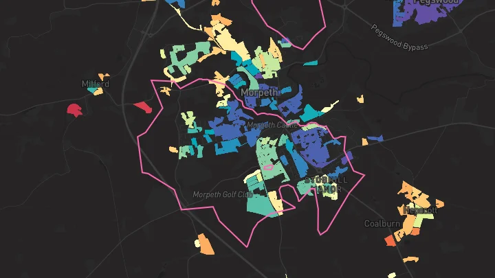 House price heatmap showing property values across Morpeth