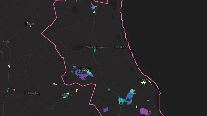 House price heatmap showing property values across Widdrington