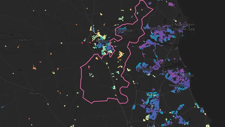 House price heatmap showing property values across Pegswood