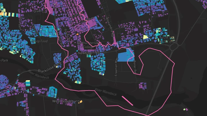 House price heatmap showing property values across Ashington