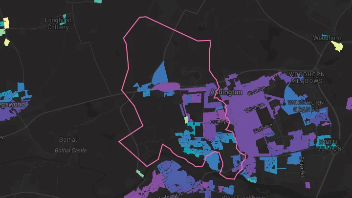 House price heatmap showing property values across Ashington