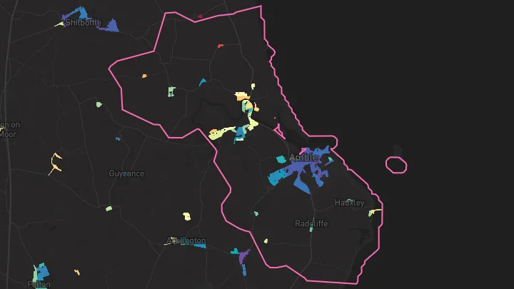 House price heatmap showing property values across Amble