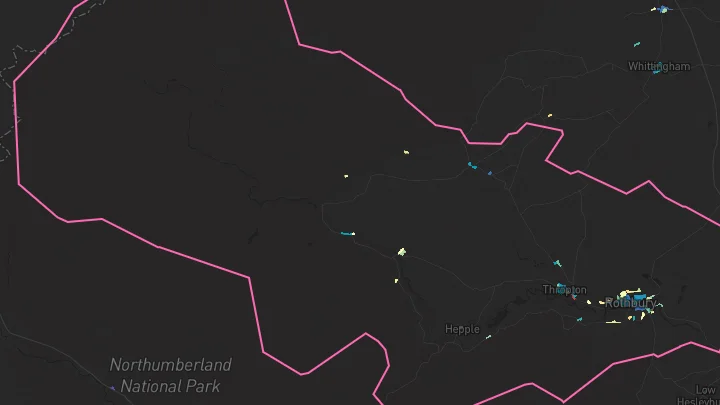 House price heatmap showing property values across Rothbury