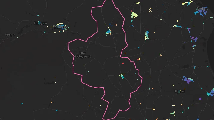 House price heatmap showing property values across Longframlington