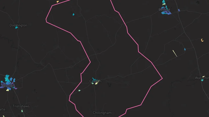 House price heatmap showing property values across Chatton