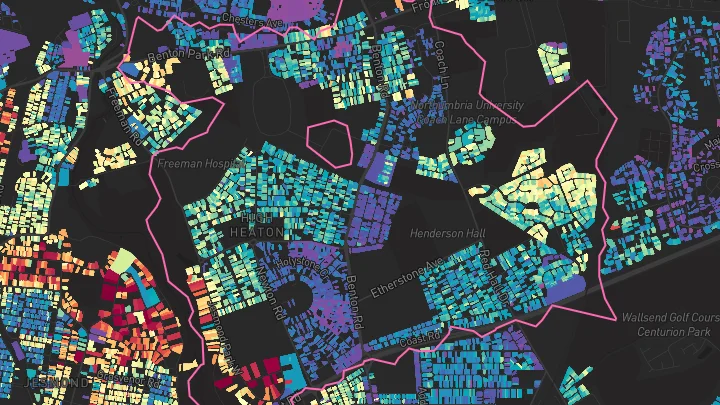 House price heatmap showing property values across Newcastle Upon Tyne