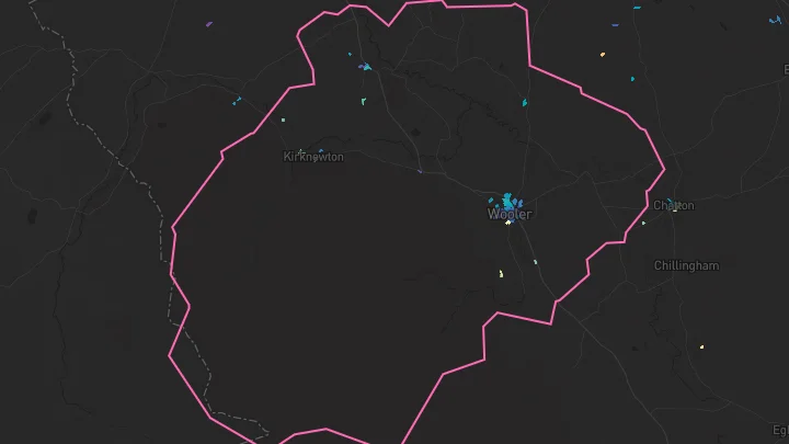 House price heatmap showing property values across Wooler