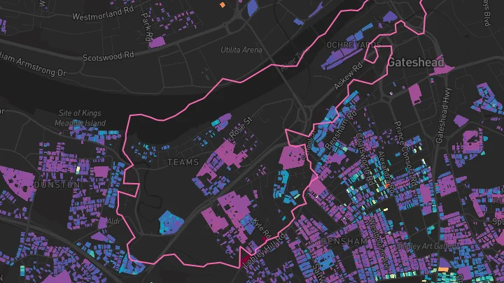 House price heatmap showing property values across Gateshead
