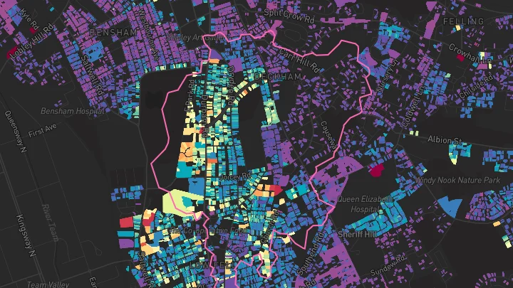 House price heatmap showing property values across Gateshead