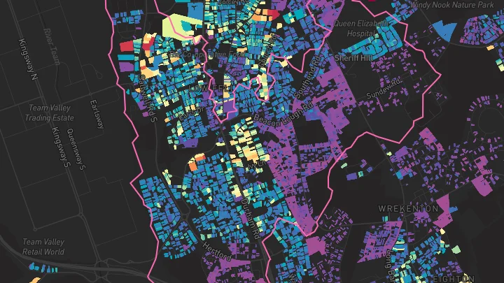 House price heatmap showing property values across Gateshead