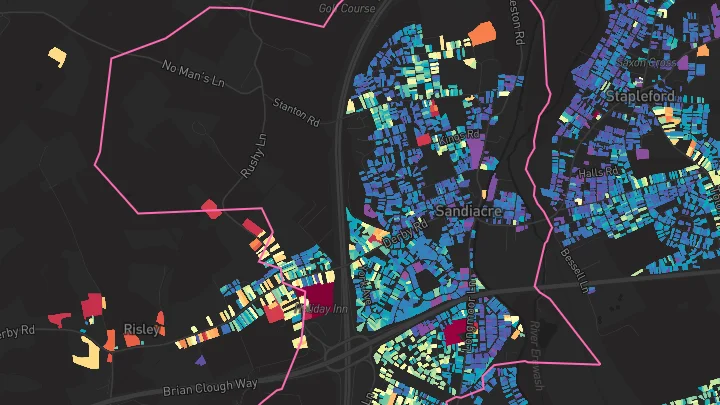 House price heatmap showing property values across Sandiacre