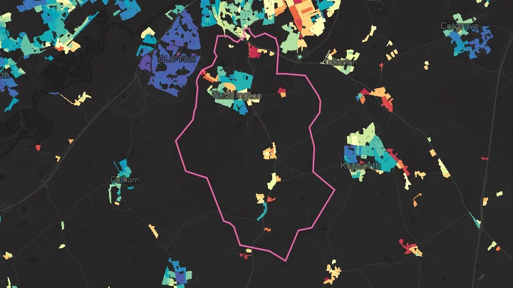 House price heatmap showing property values across Ruddington