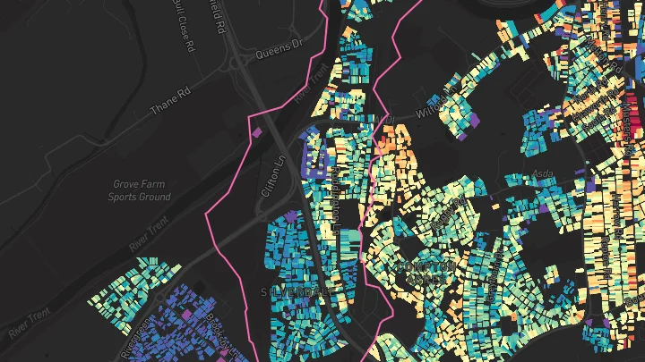 House price heatmap showing property values across Nottingham