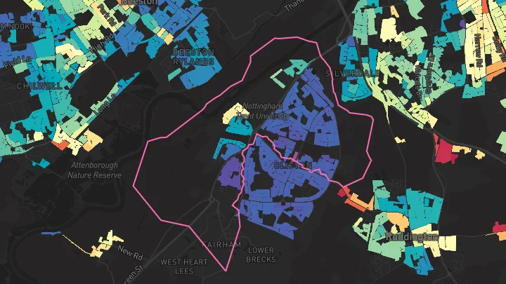 House price heatmap showing property values across Clifton