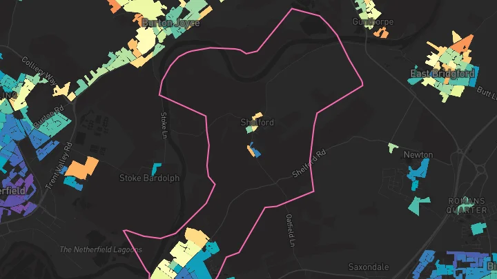 House price heatmap showing property values across Radcliffe On Trent