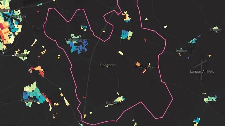 House price heatmap showing property values across Cotgrave