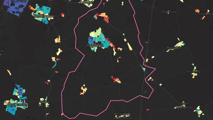 House price heatmap showing property values across Keyworth