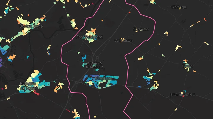 House price heatmap showing property values across Bingham