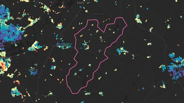 House price heatmap showing property values across Whatton