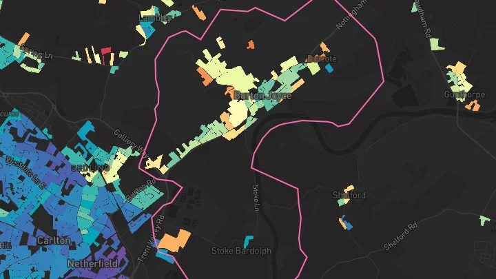 House price heatmap showing property values across Burton Joyce