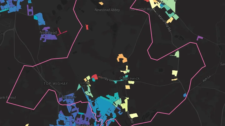 House price heatmap showing property values across Hucknall