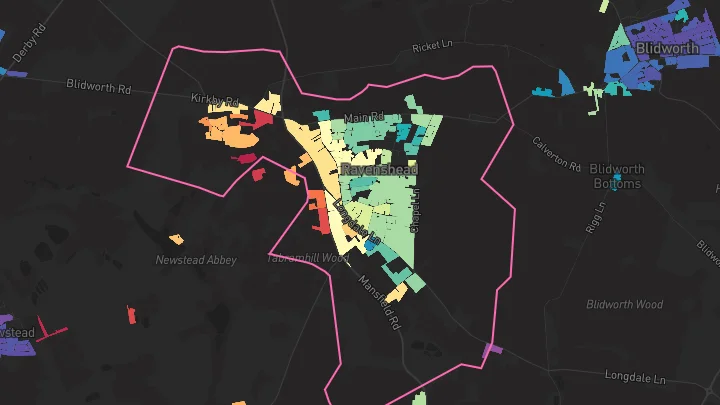House price heatmap showing property values across Ravenshead