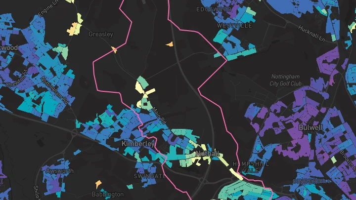 House price heatmap showing property values across Nuthall