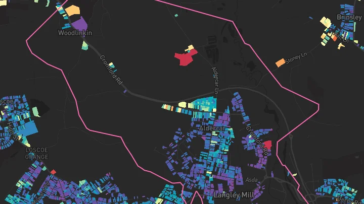 House price heatmap showing property values across Langley Mill