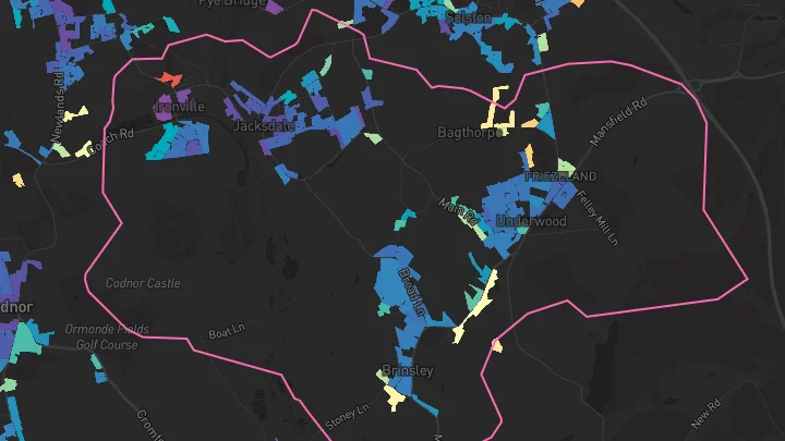House price heatmap showing property values across Brinsley