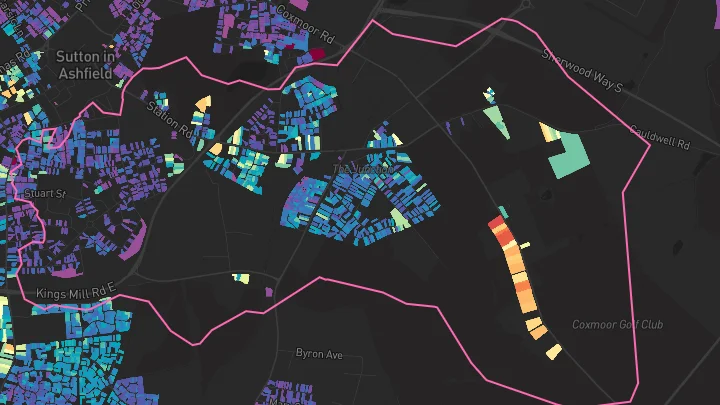 House price heatmap showing property values across Sutton-In-Ashfield