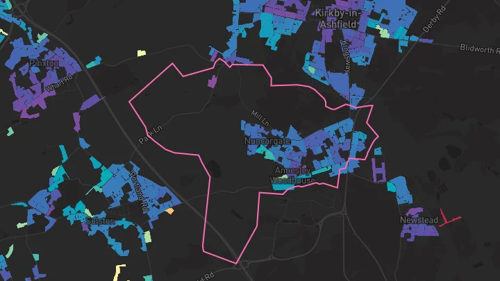 House price heatmap showing property values across Kirkby In Ashfield