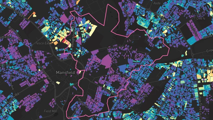 House price heatmap showing property values across Mansfield