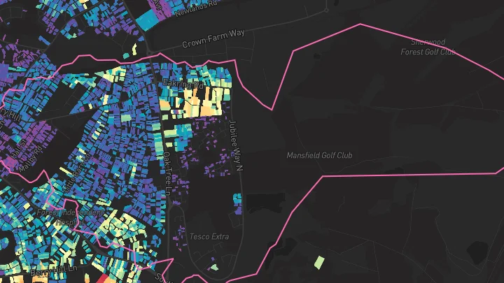 House price heatmap showing property values across Mansfield