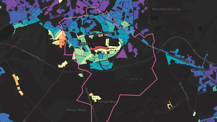 House price heatmap showing property values across Mansfield