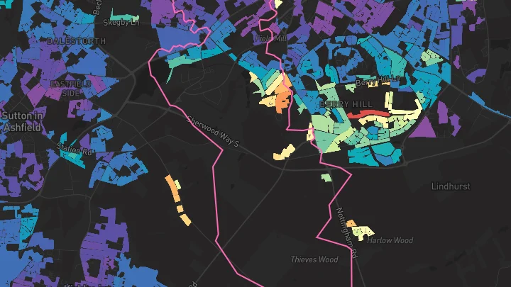 House price heatmap showing property values across Mansfield