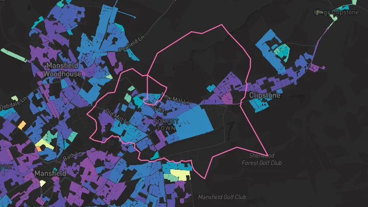 House price heatmap showing property values across Forest Town