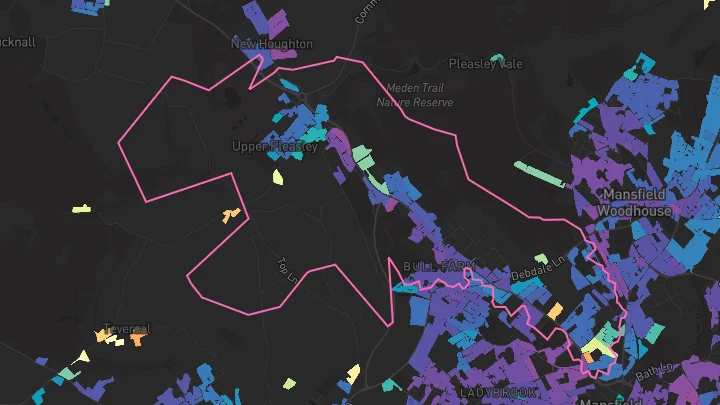 House price heatmap showing property values across Pleasley