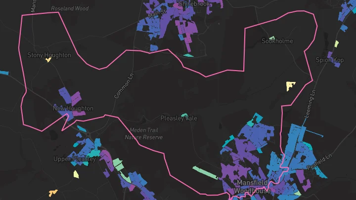 House price heatmap showing property values across Mansfield Woodhouse