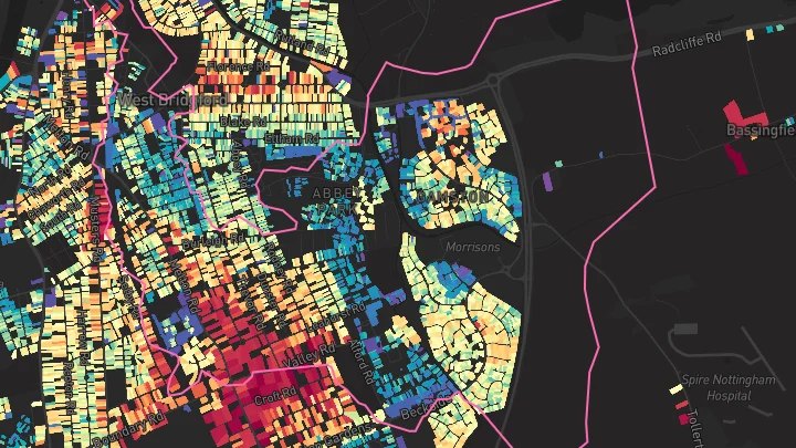 House price heatmap showing property values across West Bridgford
